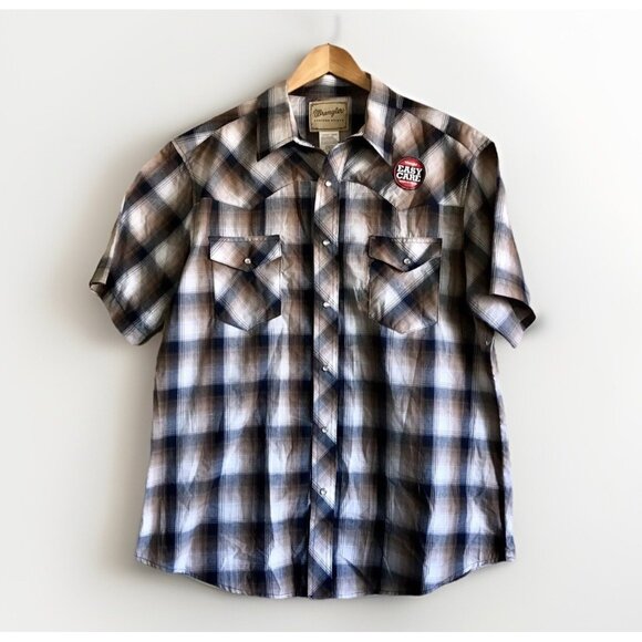 Wrangler Short Sleeve Brown Western Pearl Snap Shirt Mens XL NWOT - Picture 1 of 7
